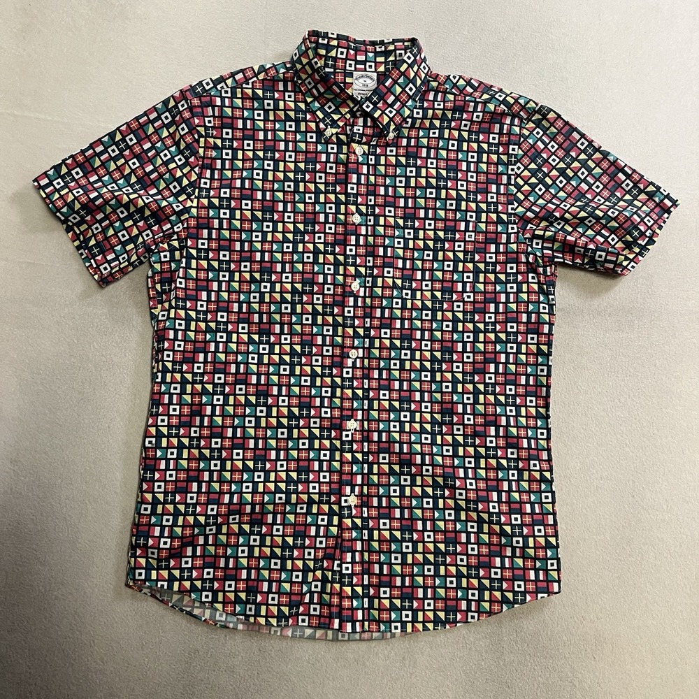 Brooks Brothers Shirt Men's Medium Regular 1818 Button Short Sleeve Poplin Flag